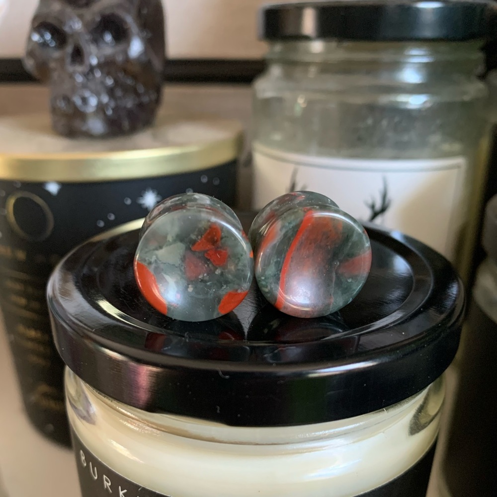 Handmade 5/8 16mm double flare African Bloodstone plugs
